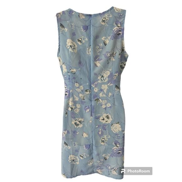 Tickets Shift Dress Medium Sky Blue, Sleeveless, Floral Zip - Picture 2 of 4